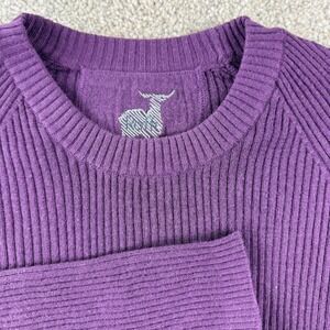 Raffi Ribbed Knit Sweater Mens L Purple Wool Raglan Crew Neck Classic Minimalist